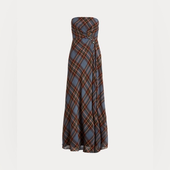 Lauren Ralph Lauren Strapless Plaid Dress - Blue and Brown - Picture 2 of 6